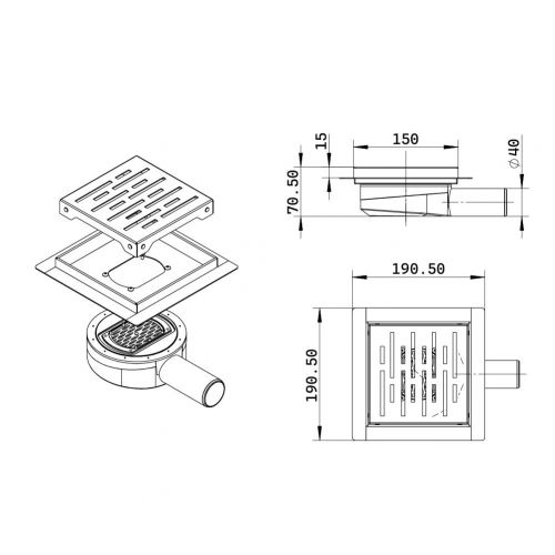 Podni slivnik PREMIUM 150x150mm - 2