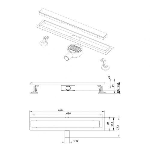 Podni slivnik PREMIUM black glossy 600mm - 2