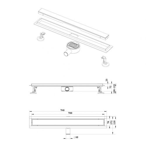 Podni slivnik PREMIUM black glossy 700mm - 2